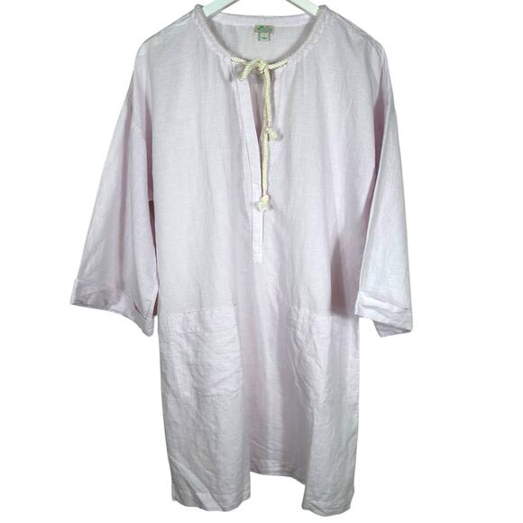 J. Crew Beachwear Large Pink Linen Blend Cover Up Tunic Coastal Beach Pockets - Picture 1 of 14